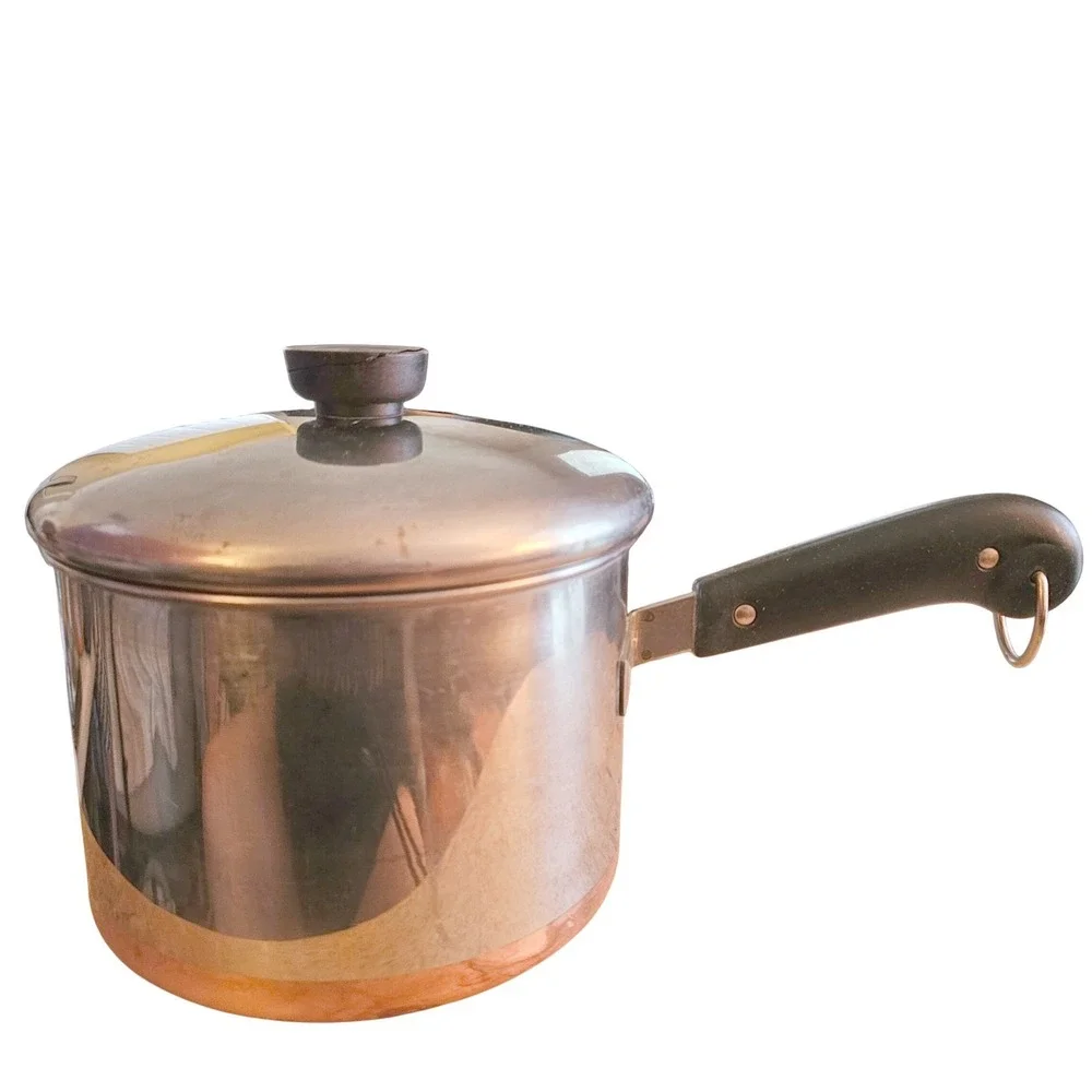 Pre-1968 Revere Ware 3 Qt Copper Clad Bottom Stainless Steel Saucepan Lid MCM